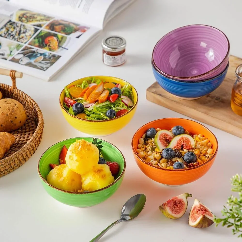 Bonita 12 Oz Small Bowls Set of 6, Ceramic Mini Dessert & Dipping Dishes, 5